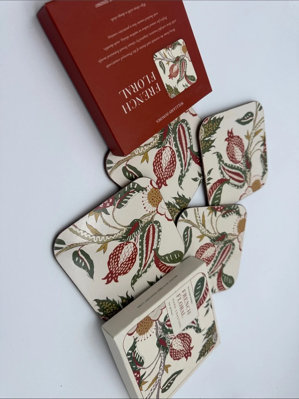 Williams Sonoma French Floral Hard Coasters Set of 4 2012 Original Box